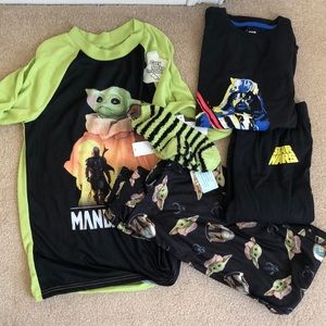2 pair of Star Wars pajamas. Mandalorian are NWT. Vader is EUC